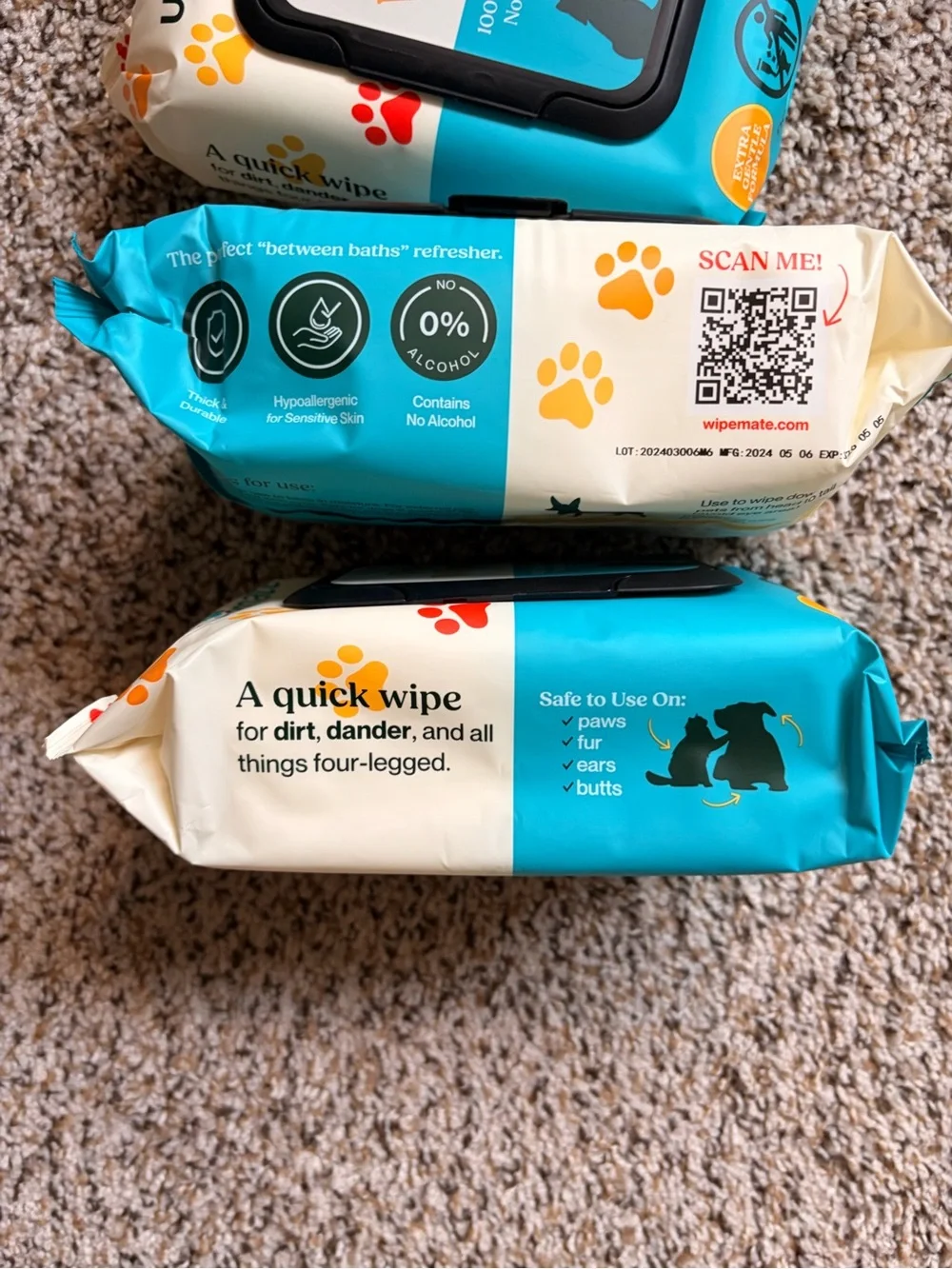 Wipemate Pet Wipes - Hypoallergenic No-Rinse Wipes 4 pack ( 400 wipes total)